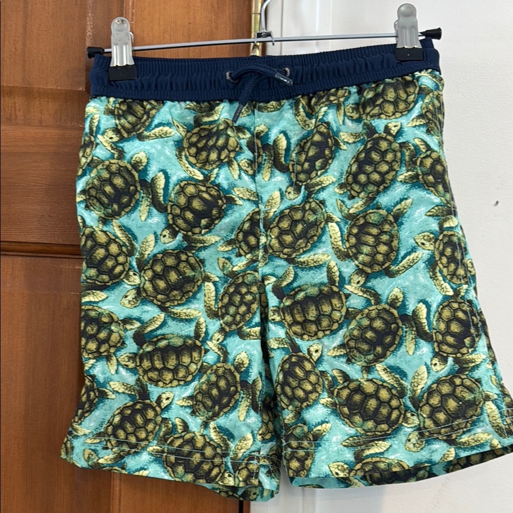 EUC! Lands' End Kids Swim Trunks - Blue and Green Turtle Print, size 5/6!